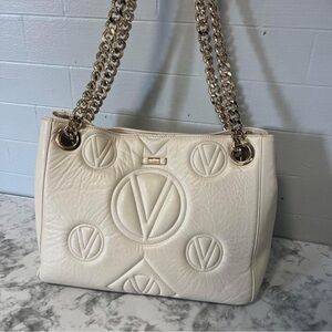 Cream Valentino Purse With Gold Accents